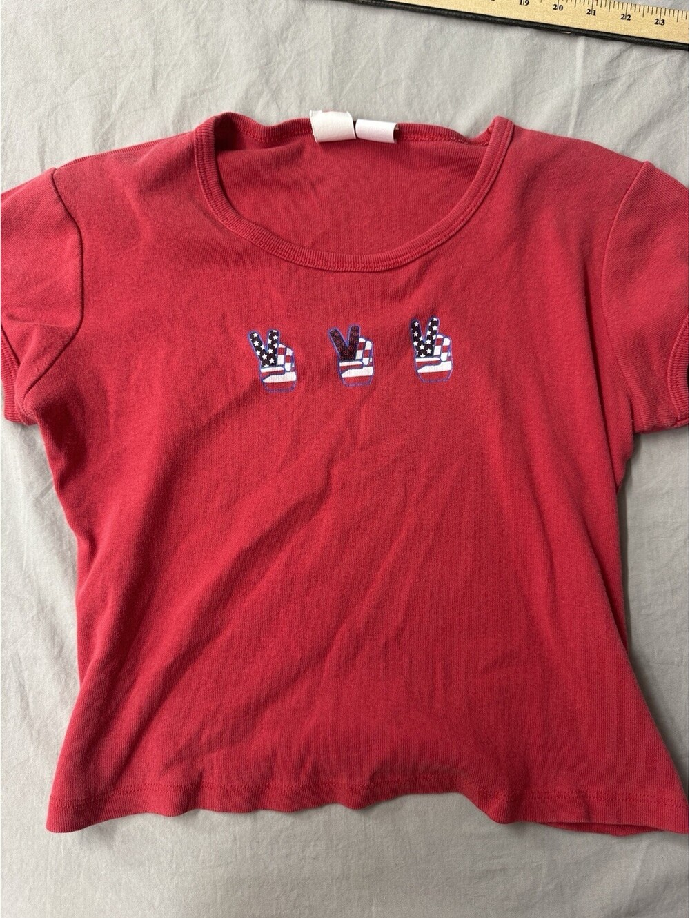Vintage Target Use Flag Peace Sign Women’s Shirt Size Large Cropped Fit